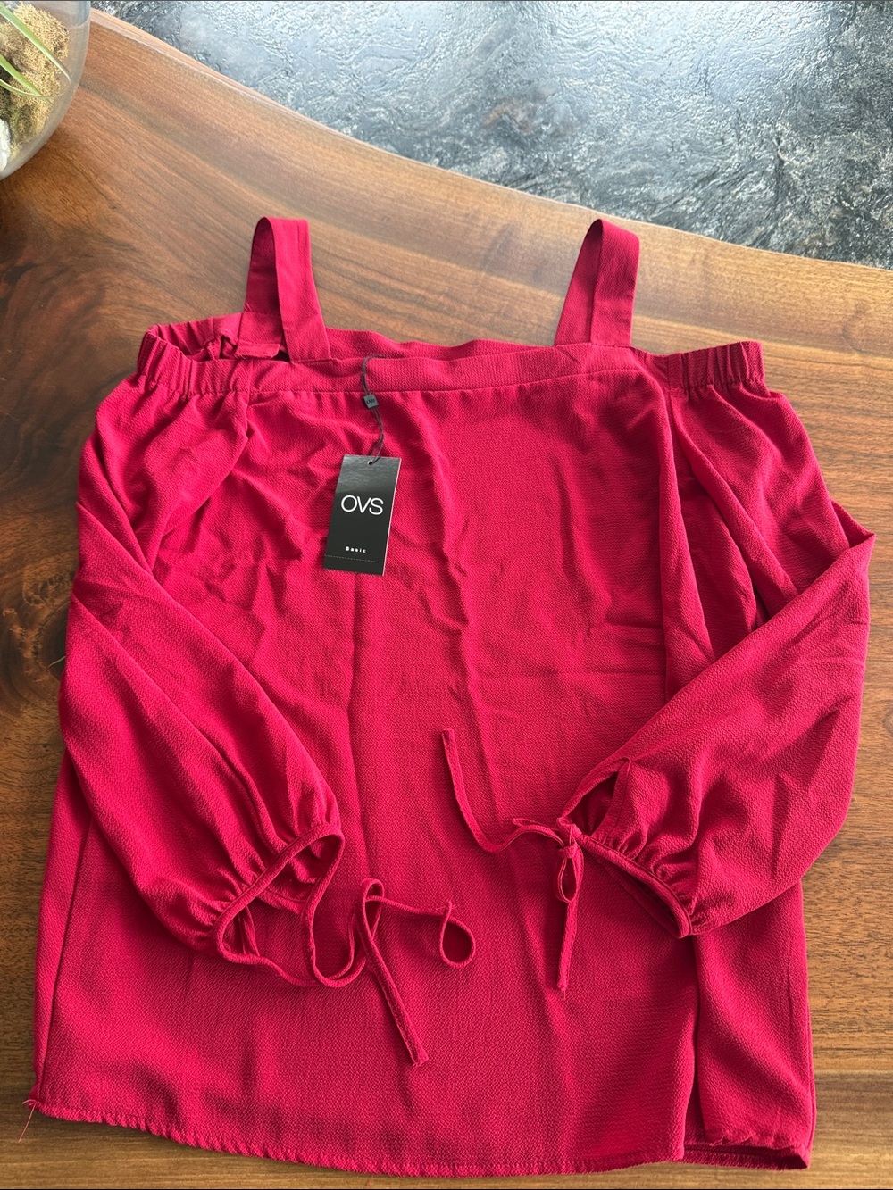 OVS Women's Raspberry Off-Shoulder Tie-Sleeve Camisole